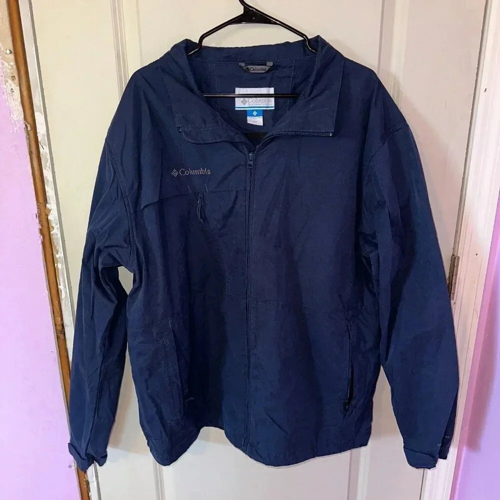 Columbia Full Zip Wind Breaker Jacket Men's Size XXL Navy Pockets